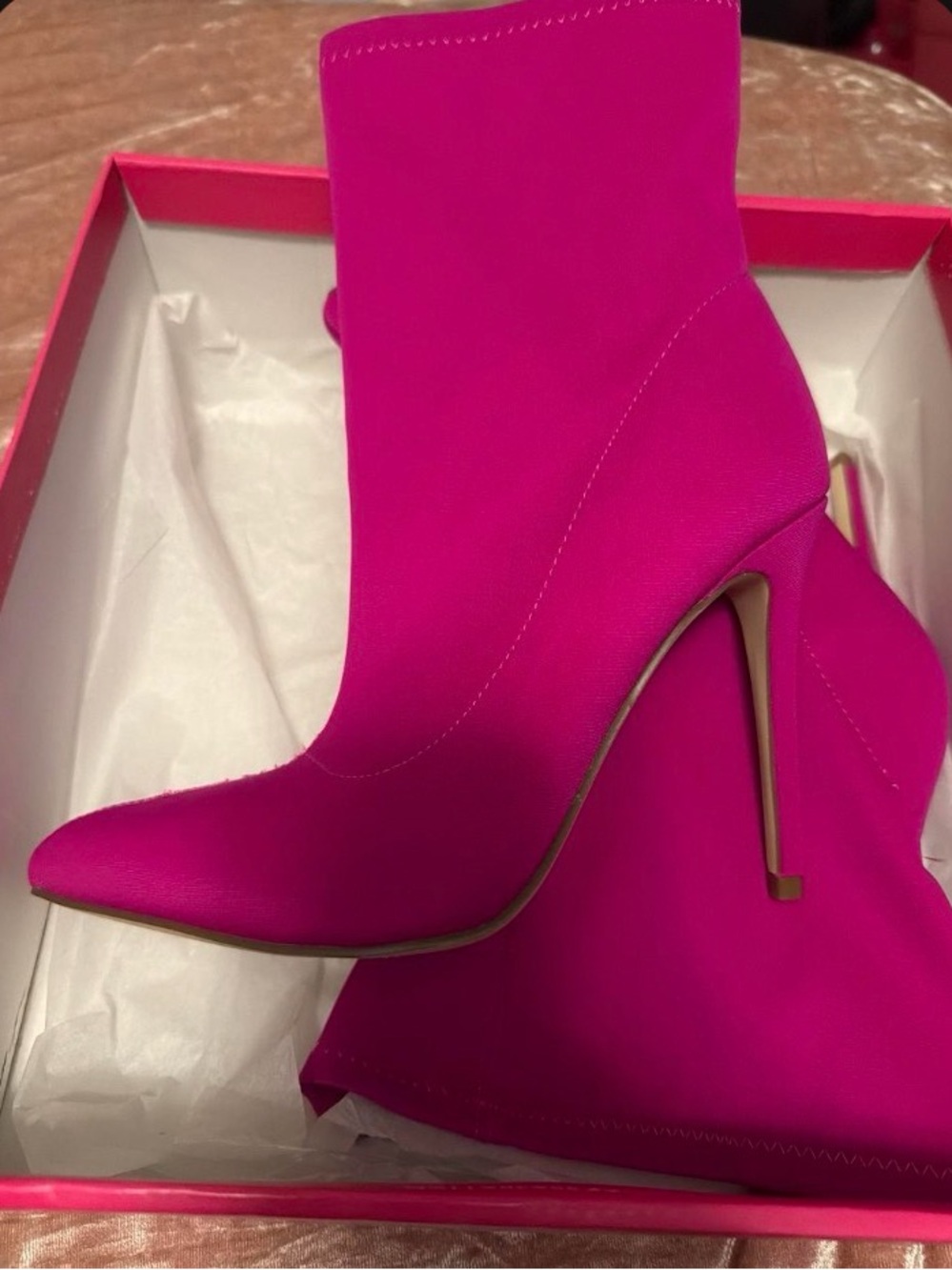Women's Hot Pink Pointed-Toe Stiletto Ankle Boots - Picture 2 of 3